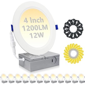 HiBay 12 Pack Canless LED Recessed Ceiling Lights 4 Inch, 1200LM 12W=150W, 4000K Wafer Downlights, Dimmable Ultra-Thin Recessed Lighting Fixtures - ETL and Energy Star Certified