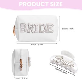 Chovbe Bride to Be Gift Set – Makeup Bag, Shark Hair Clip & Heart Woven Rope – Bridal Shower & Wedding Gifts for Bride