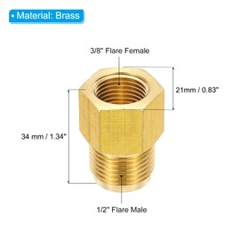 Patikil 3/8" Female x 1/2" Male Flare Connectors, SAE 45 Degree Flare Brass Adapter Fittings with Nut for Air, Gas, Refrigeration, HVAC