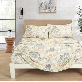 Chezmoi Collection Alyssa 3-Piece Floral Medallion Garden Bed Sheet Set - Multicolor Blue Green Red Yellow White Printed Microfiber 14-Inches Deep Pocket Sheets & Pillowcases Set, Twin