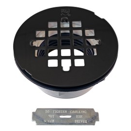 Westbrass A206P-62 2" No-Caulk PVC Compression Shower Drain with 4-1/4" Round Grid Cover, Matte Black