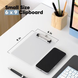 Juvealoe 6 x 9 Small Clipboard Set of 6, A5 Plastic Mini Clear Clip Boards with Low Profile Clip, Half-Letter Size for Classroom, Teacher, Students, School & Office Supplies