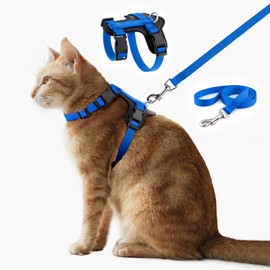 Plutus Pet Adjustable Cat Harness and Leash Set, Quick Release, Escape Proof Nylon Vest with Leather Trim for Kitten, Small Medium Large Cats, Royal Blue