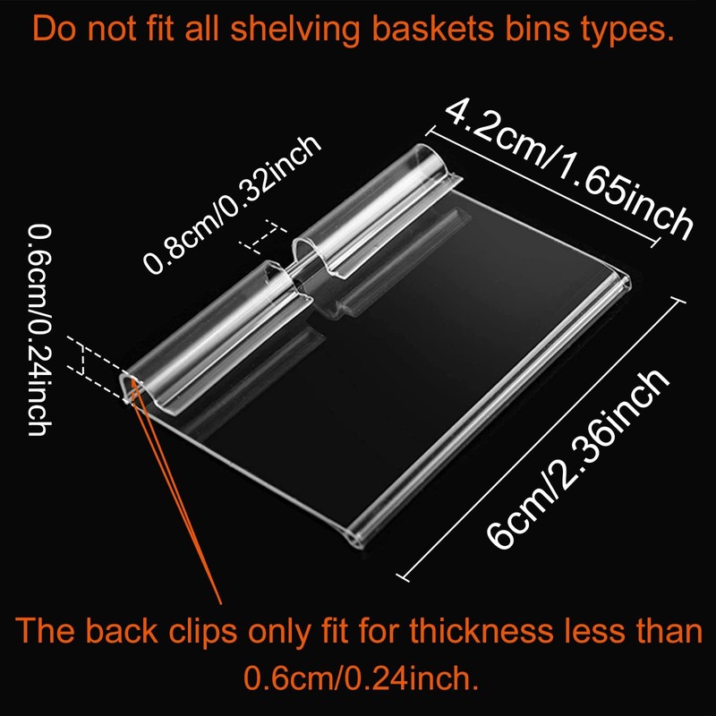 50PCS Basket Bin Labels Clip On,ChanQnTon Clear Plastic Labels for