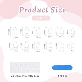 Goiern Pack of 24 Gradient Press On Nails Medium Almond False Nails Red Brown Gradient False Nails Shiny Nail Full Perimeter Acrylic Nails