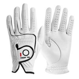FINGER TEN Golf Gloves Men Left Right Hand Handed Golfer Cabretta Leather 1 Pack, Mens Golf Glove Non Slip All Weather Grip (Natural-1 Pack, X-Large, Left)