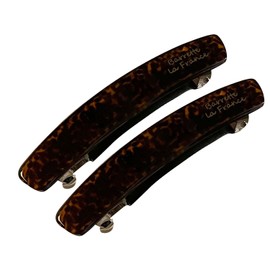 2Pcs Shiny Elegant Curve Tortoise Shell Coloring Triple Clipping French Barrettes Bow Metal Clasp Style Bun Ponytail Clips for Thick and Curly Hair Chignon Hair Ornament (Tortoiseshell Color)