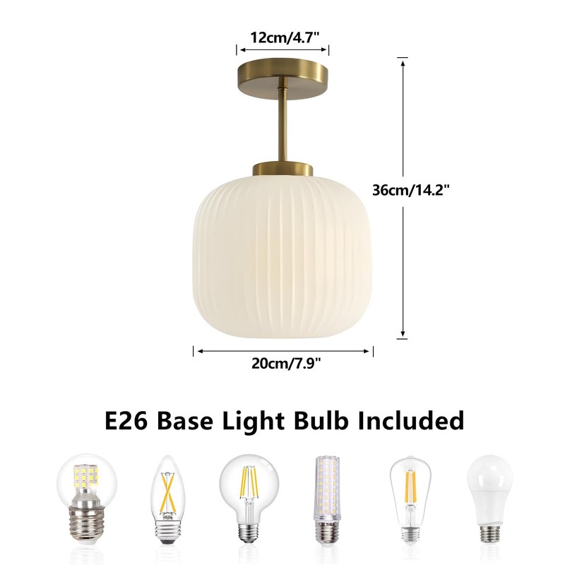 KCO Lighting Milk Glass Ceiling Light Fixture Ribbed Flush Mount