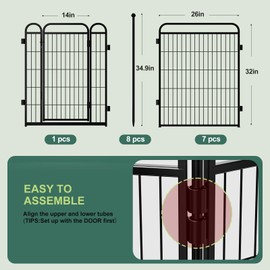 Dog Playpens, 32" H 8 Panels Dog Pen Outdoor Indoor Dog Fence Exercise Pen for Large/Medium/Small Dogs, Foldable Pet Play Yard Gate with Gravity Automatic Lock, Pet Playpen, Anti-Rust, Quick Install