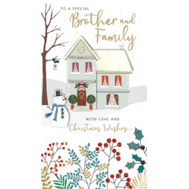 Brother & Family Snowman Embellished Christmas Card Hand-Finished Champagne Cards