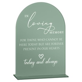 Junkin in Loving Memory Wedding Sign with Stand 5" x 7" Sage Green Acrylic Memorial Table Sign Modern Arch Calligraphy White Lettering Design for Wedding, Reception, Funeral, or Celebration