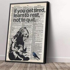 Banksy Girl If You Get Tired Learn To Rest Canvas Street Graffiti Canvas Art Wall Art Home Decor (12in x 18in Modern Black Framed)