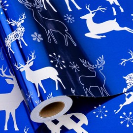 MAYPLUSS Wrapping Paper Roll - Mini Roll - 17.3 Inch X 32.8 Feet - Christmas Blue Elk Design (47.3 sq.ft.ttl)
