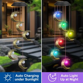 Qoosea Solar Moon Wind Chimes Outdoor Solar Wind Chimes LED Solar Wind Chimes Waterproof Wind Chimes 7-Color Changing for Home Garden Decor