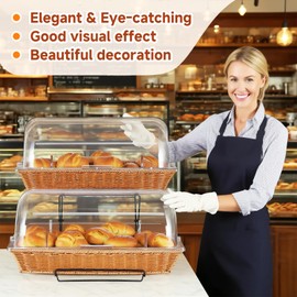 YMJOINMX Bread Basket Serving Display Tray with Clear Roll Top Cover and Metal Display Stand for Snacks Cookies Bakery Pastry Display Rack (20.5x13 In)