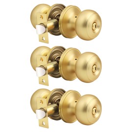 Probrico 3 Pack Gold Privacy Door Knob, Keyless Doorknobs Interior Lockset,Privacy Knobs for Bedroom/Bathroom, Gold Lockable Door Handle