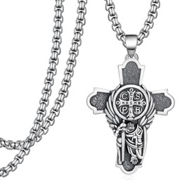 Hantuorui 925 Sterling Silver Saint Michael & St. Benedict Cross Pendant Necklace - Guardian Angel Amulet for Men & Women