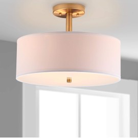 SAFAVIEH Lighting Collection Clara Gold 16-inch Diameter Semi Flush Mount Ceiling Light Fixture (LED Bulbs Included)