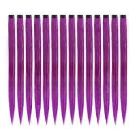 ZIRANJUAN 14Pcs Purple Mix Tinsel Clip in Hair Extensions 20inch Multi Colors Party Highlights Clip in on Hairpiece Synthetic Straight Hair for Women Girls（Purple）