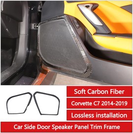 Car Side Door Speaker Trim Frame Compatible with C7 Stingray Corvette 2014-2019 Soft Carbon Fiber 2PCS Inner Door Trumpet Grille Panel Trim Sticker Accessories (Black Carbon)