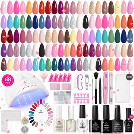 Beetles Gel Nail Polish Kit with U V Light - 68 Pcs Set 35 Colors Pink Glitter Nude Gray Gel Polish with Base Matte&Glossy Top Coat Vivid Seasons Gel Nail Set Nail Art Gift for Women & Girls | beetles Gel Polish