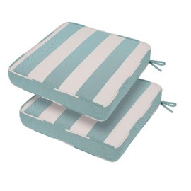 BLSTISCEN 18"x18"x3" Outdoor Square Corner Chair Cushions with Ties Set of 2, Water&Fade Resistant Thick Seat Cushion Pads for Garden Patio Dining Porch Furniture - Teal Ivory Striped