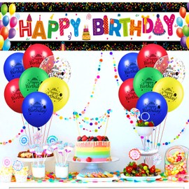 Colorful Birthday Decorations Rainbow Happy Birthday Banner and 18 PCS Colorful Birthday Balloons Colorful Happy Birthday Yard Sign for Kids Girls Boys Birthday Party Supplies Baby Shower Decorations