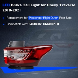 Misakomo LED Outer Tail Light - Brake Taillight Compatible with Chevy Traverse 2018-2021 - Rear Lamp Assembly Replacement for 84618032 and GM2805130 - Outer Passenger Right Side