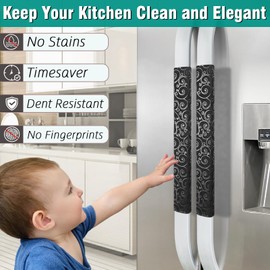 Refrigerator Door Handle Covers, Set of 4, Non-Slip Fridge Handle Covers, Washable Appliance Handle Covers, Keep Your Kitchen Clean, Microwave Oven Dishwasher Handle Protector(Black, Silver pattern)