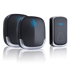 Doorbell, Wireless Doorbell, Outdoor Waterproof, Wireless Doorbell, Front Door, 300 m Range, 58 Melodies Front Doorbell, Bell and Bell Push Set with LED Flash and 2 Plug-in Receivers