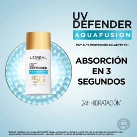 LOral Paris UV Defender Aquafusion Protector Solar Diario FPS50, Protector Solar Aqua-Gel, Previene Manchas Solares y Arrugas, Absorcin Rpida en 3... 