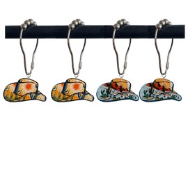Western Shower Curtain Hooks, 12 Pcs Cowboy Hat Bathroom Decor,Western Cowboy Rustic Country Shower Curtain Rings for Home Bathroom Decor