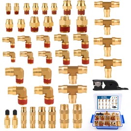 MICTUNING 43 PCS Brass DOT Air Brake Line Fittings Assortment Kit, 1/8" 1/4" 3/8" 1/2" Push to Quick Connect Fittings & NPT Thread Tube Air Hose Fittings Repair Kit for Truck or Industrial Air System