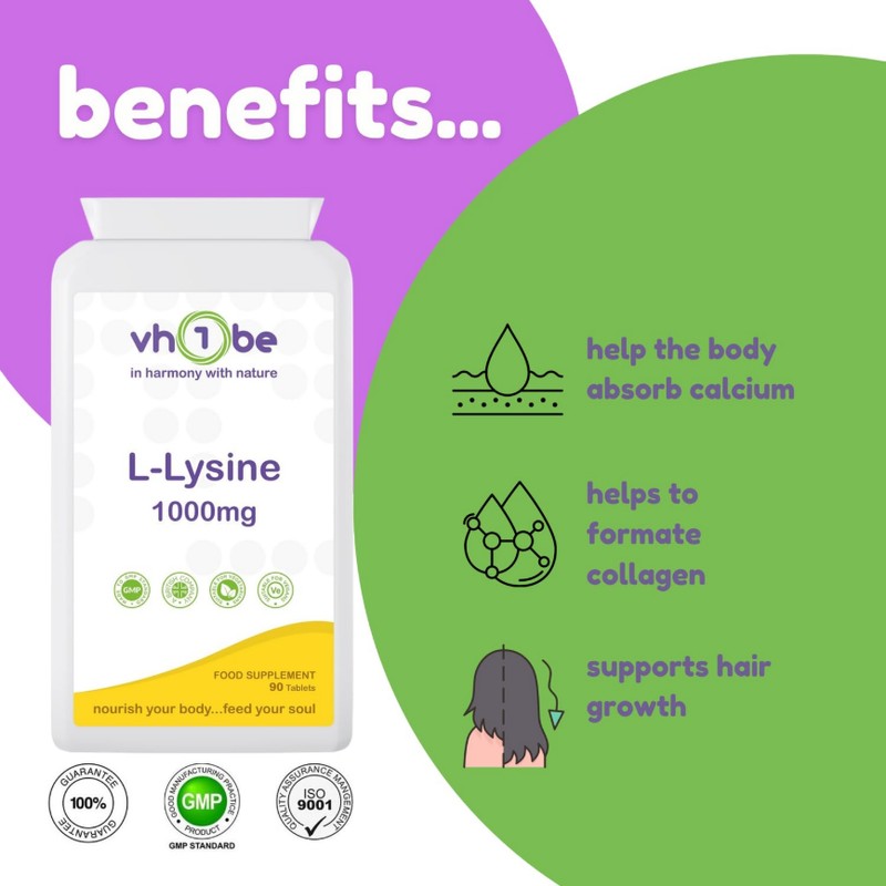 L-Lysine Supplement (1000mg) - 90 Tablets - UK Manufactured to