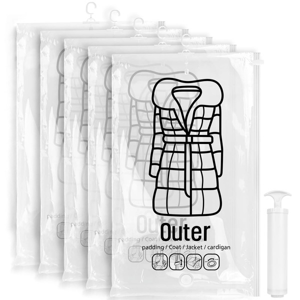Clothes Compression Bag, Hangable, 3D Design, Set of 5, Includes