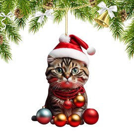 Ellxen Cat Christmas Tree Pendant, 2D Acrylic Cat Christmas Tree Decoration, Christmas Decoration Gift, Fun Christmas Pendant Decoration, Christmas Decoration for Porch, Hallway, Office, Dorm, Holiday