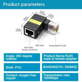Minidodoca 2 Pack Cat6 Ethernet Extenders 360° Rotation, Cat5 Cat6 Extension Adapter 90 Degree Right Angle Network LAN RJ45 Male to Female Connector (RJ45 RightAngle)