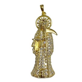 Bling Cartel La Santa Muerte Hip Hop Pendant Iced Charm Flooded Out 14K Gold Finish Small 2"