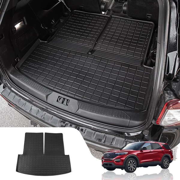 Dattumar Cargo Mat Compatible with 2020 2021 2022 2023 2024 Ford Explorer TPE All Weather Trunk Mat Back Seat Cover Protector for 6&7 Passenger Explorer Accessories (Trunk Mat with Backrest Mat)