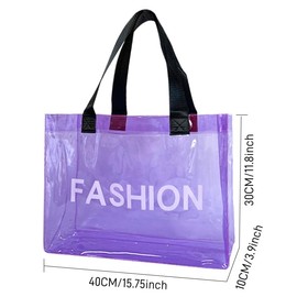 TotePrint Holographic Handbag Transparent Bag with Alphabet Pattern Lightweight & Waterproof for Beach Travel Shopping (Pack of 1), Orange+Fashion, M