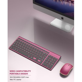 JOYACCESS J Teclado y Mouse inalámbrico Combo 2.4G USB Inglés QWERTY 2400DPI Silencio Ratón para PC,Portátil,Smart TV,Tableta,Windows(Rojo Vino)