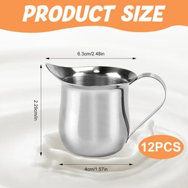Afenau 12 PCS Small Milk Jugs, 90ML Stainless Steel Milk Jugs with Handle, Milk Jug Small Gravy JUG, Sauce Pots, Sugar Pot, Sauce JUG, Milk Frothing Jug Creamer Pitcher for Coffee