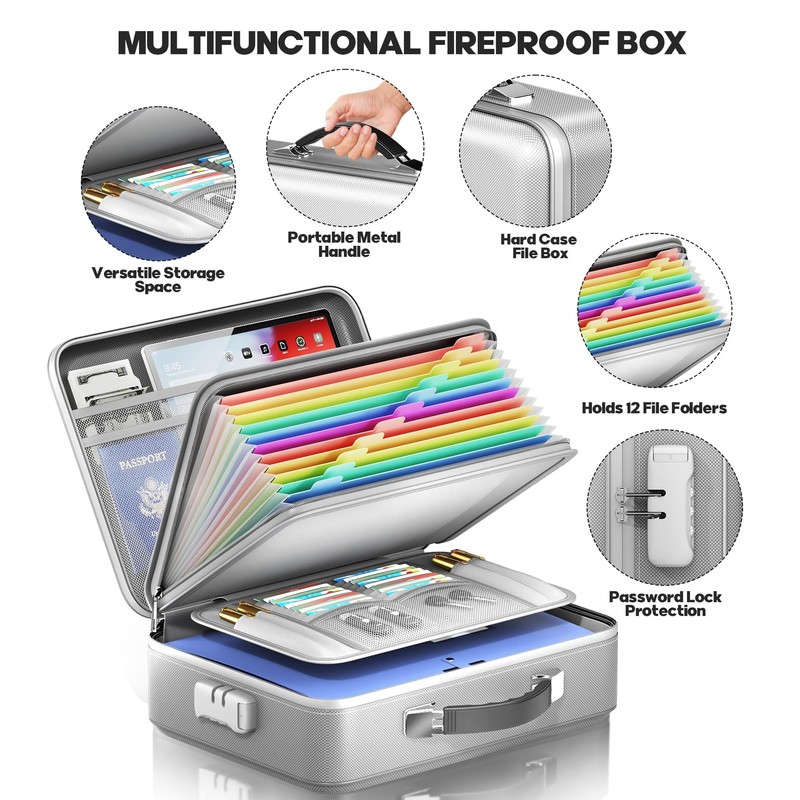 BigPonPon Fireproof Document Box, Hard Case Highly Flame-Resistant Fire Proof