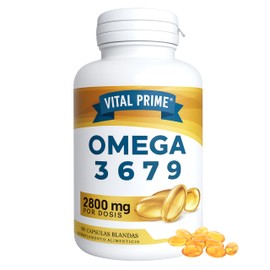 VITAL PRIME Omega 3 6 7 9 2800MG 90 Beads Enriched with Linseed Oil, Evening Primrose Oil, Olive Oil, Wheat Germ Oil and Macadamia Nuts Omega 3 6 7 and 9 in Soft Capsules