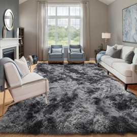 ONASAR Machine Washable Large 8x10 Living Room Rug, Tie-Dyed Dark Grey Fluffy Shag Bedroom Area Rugs, Ultra Soft Plush Thick Floor Big Indoor Carpets for Nursery Kids Teen Home Decor