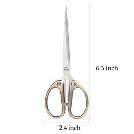 Aemoe 6.3" All Stainless Steel Office Scissors,Ultra Sharp Blade Shears,Sturdy Sharp Scissors for Office Home School Sewing Fabric Craft Supplies Multipurpose Scissors Brassy