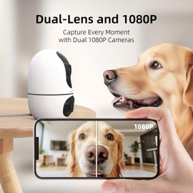 virtavo Indoor Security Camera, 1080P Dual-Lens & Screen, Home Baby Monitor/Pet Cam, Pan/Tilt/Zoom, AI Motion Tracking, Night Vision, Cloud & SD Storage, 2.4GHz Only