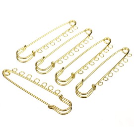 10 Pcs Gold Plated Heavy Duty Safety Pins Brooch Pins with 7 Holes Large Size Broocher for Art and DIY Craft Jewelry Making Blankets Skirts Clothing Sewing, 3.14 inch