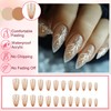 24Pcs Pink False Nails Almond Medium, Glitter French Press on