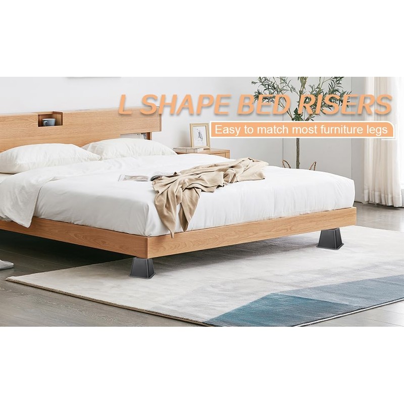 Ihomepark Bed Risers 4 Inch Heavy Duty, Square Furniture Frame